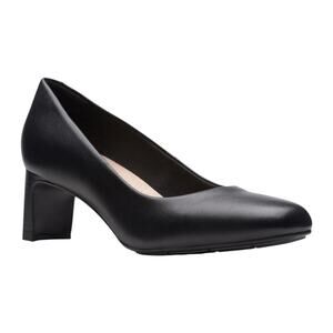 Clarks Women's Kyndall Iris Leather Mid Heel Comfort Pumps Black Size 9 1/2